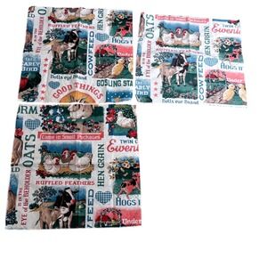 Set of 3 Vintage Style Farmhouse Cloth Napkins Feed Sack Cottage Country Cows